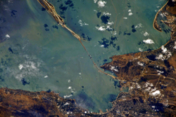 Published photo of the Kerch bridge from space