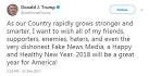 Trump wished a happy New year friends, enemies and "dishonest media"