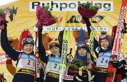 Russian biathlon sportswomen won relay race in Ruhpolding