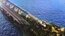The builders are building the highest part of the bridge across the Kerch Strait