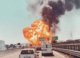 The time of the explosion of a fuel tanker in Bologna was caught on video